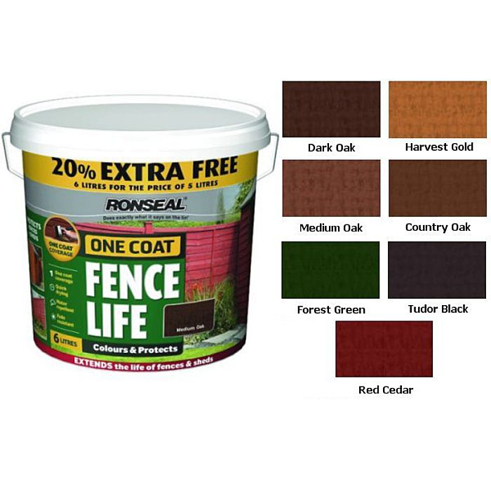 Ronseal One Coat Fence Life 6L Medium Oak Ray Grahams DIY Store