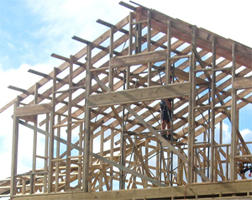 wooden framed house, building site