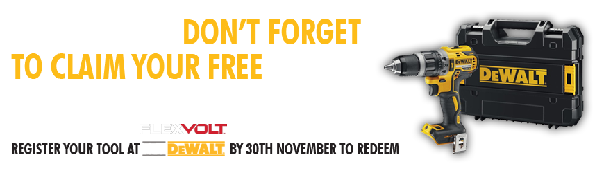Claim a FREE DeWalt DCD796N Combi Drill with Selected FlexVolt Kits or Outdoor Products